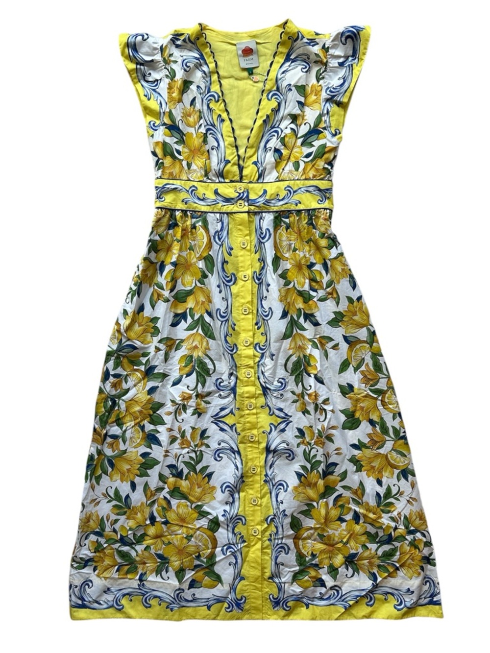 FARM Rio Yellow White Blue Floral Maxi Dress - Picture 6 of 11